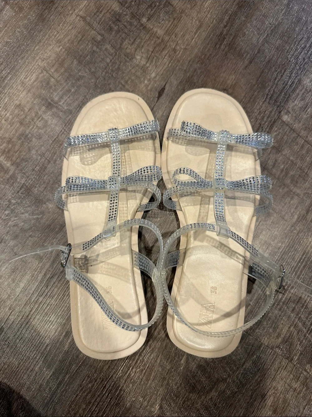 Zara Beige Sandals with Silver Sparkle Straps